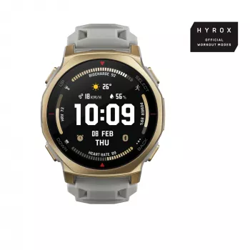 Išmanusis laikrodis Amazfit T-rex 3 Pro 44 mm, 1,32 colio AMOLED 466×466, 16 GB, 64 MB RAM, GPS, Wi‑Fi, atsparus vandeniui 45 m, auksinis korpusas, pilka silikoninė juostelė