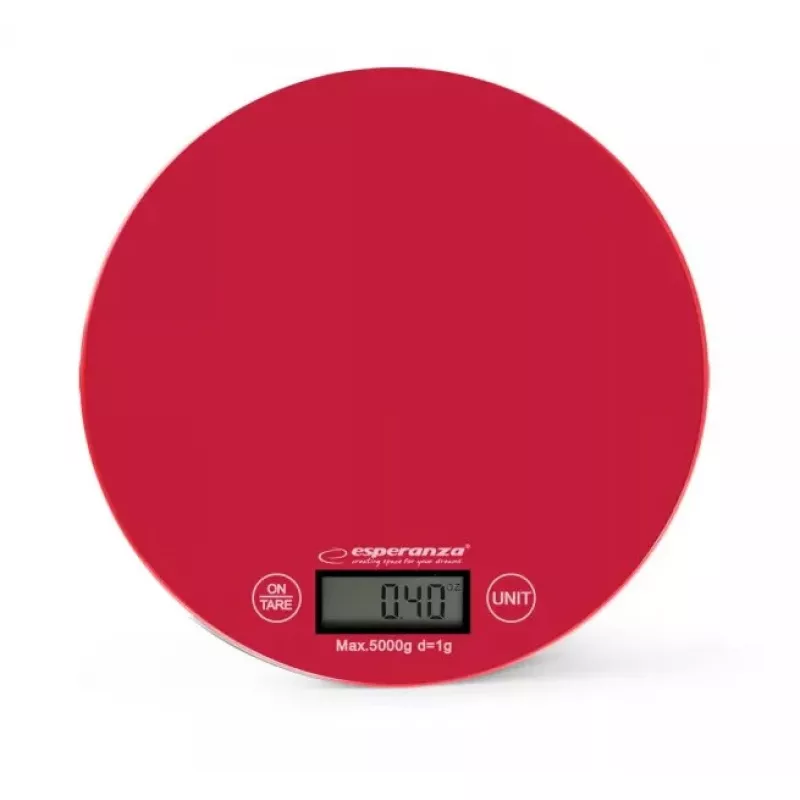 Elektroninės virtuvės svarstyklės ESPERANZA EKS003R — 5 kg talpa, taros funkcija, g/lb/oz, raudonos