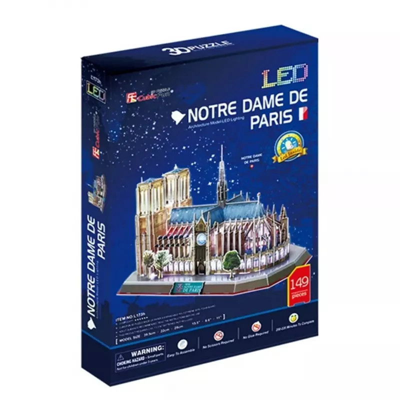 3D dėlionė CubicFun Notre Dame (Light) — modelis DA-20509, lengvas apšviestas leidimas