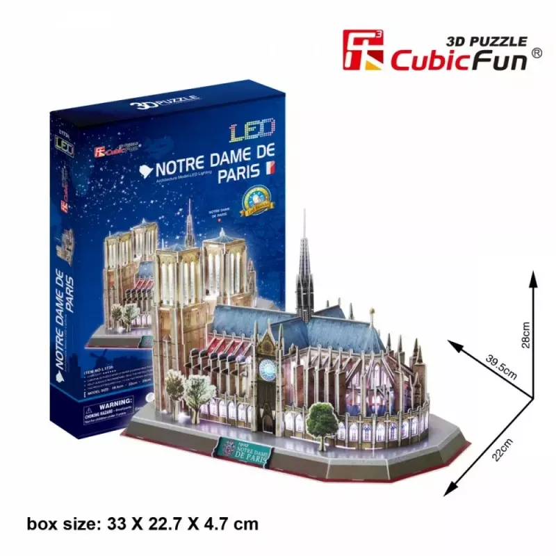 3D dėlionė CubicFun Notre Dame (Light) — modelis DA-20509, lengvas apšviestas leidimas