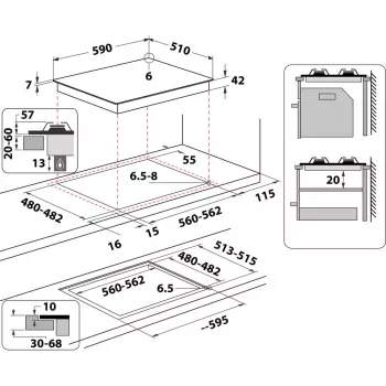Whirlpool AKT 625/WH, juoda, balta, įmontuojama 60 cm, dujinė, 4 zonos (-ų)