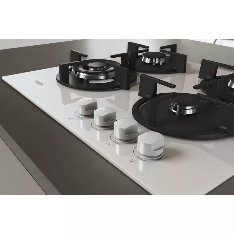 Whirlpool AKT 625/WH, juoda, balta, įmontuojama 60 cm, dujinė, 4 zonos (-ų)