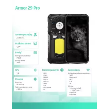 Išmanusis telefonas UleFone Armor 29 Pro 5G 16/512GB juodas, tvirtas 5G, 16 GB RAM, 512 GB atminties