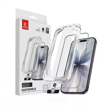 Grūdinto stiklo ekrano apsauga Crong EasyShield 2 rinkinys, skirtas iPhone 17 / 17 Pro / 16 Pro, aliumosilikatas, blizgus