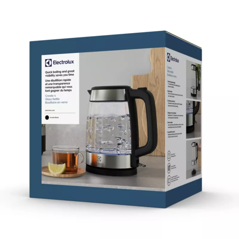 Electrolux E4GK1-4GB elektrinis virdulys 1,7 L 2200 W Juoda, Nerūdijantis plienas, Skaidrus