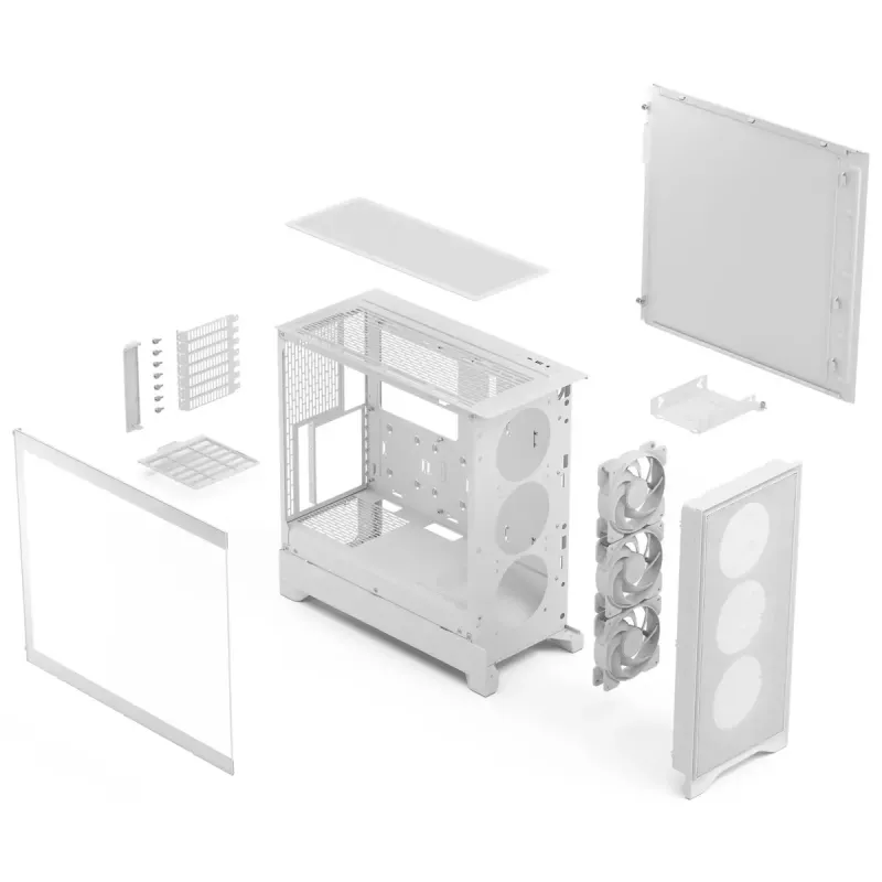 Fractal Design Pop 2 Air White TG RGB Midi Tower kompiuterio korpusas — ATX/Micro‑ATX/Mini‑ITX, grūdintas stiklas, 3x120 mm priekiniai ventiliatoriai