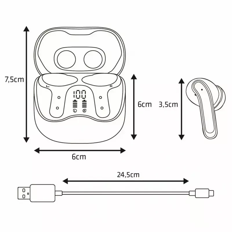 Belaidės į ausis įdedamos ausinės Audiocore AC591 PRO — hibridinis ANC, ENC, 6 mikrofonai, USB‑C įkrovimas, iki 9 val. atkūrimo, Tuya suderinama, juoda