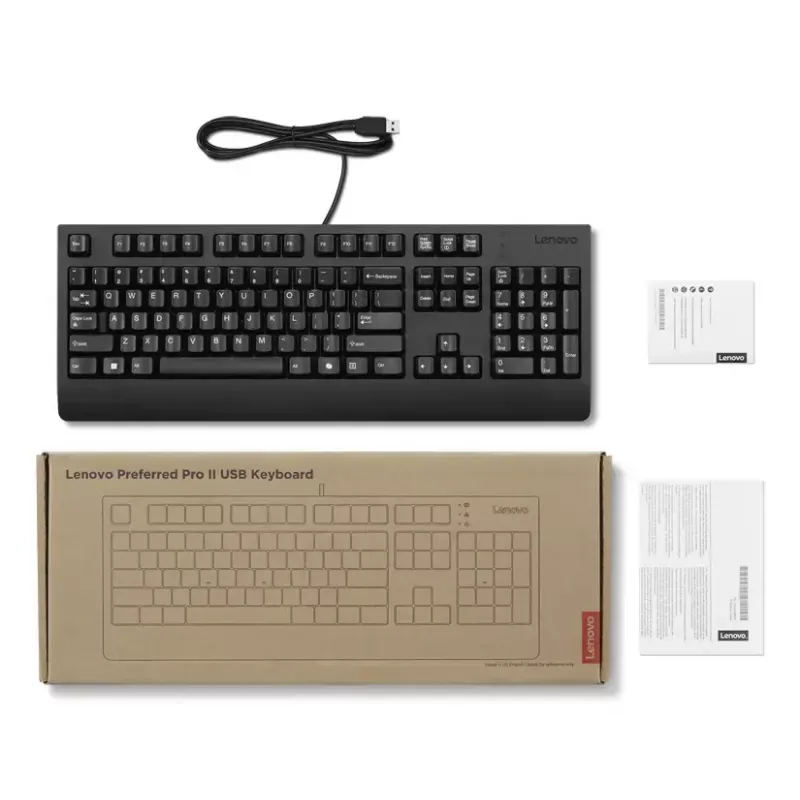 Laidinis pilno dydžio USB klaviatūra Lenovo 4Y41R64588 — US anglų, 104 klavišai, Plunger tipo jungiklis, 2 m laidas, juoda