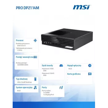 Stalinis kompiuteris MSI PRO DP21 14M-243BEU — Intel Core i5-14400, „Wi‑Fi“, „Bluetooth“, juodas