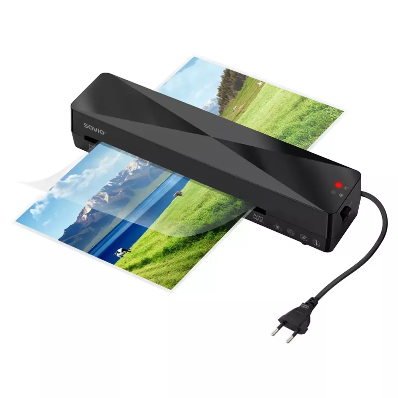 Šaltas/karštas laminatorius SAVIO LR-01/B — maks. laminavimo plotis 230 mm, 320 mm/min, 300 W, juodas