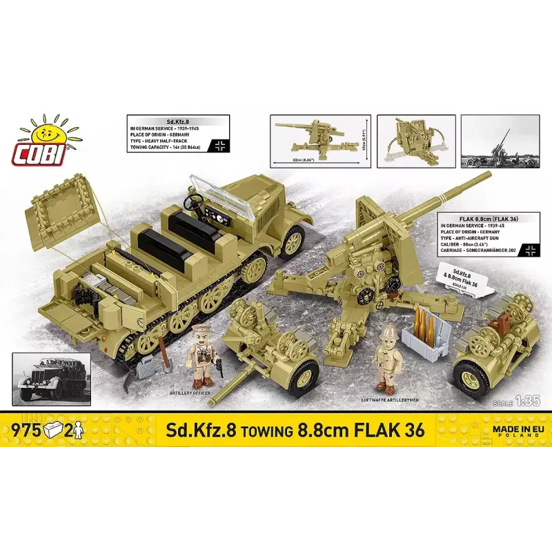 Cobi Blocks Sd.Kfz.8 su velkama 8,8 cm Flak 36 konstruktorius, 975 dalys