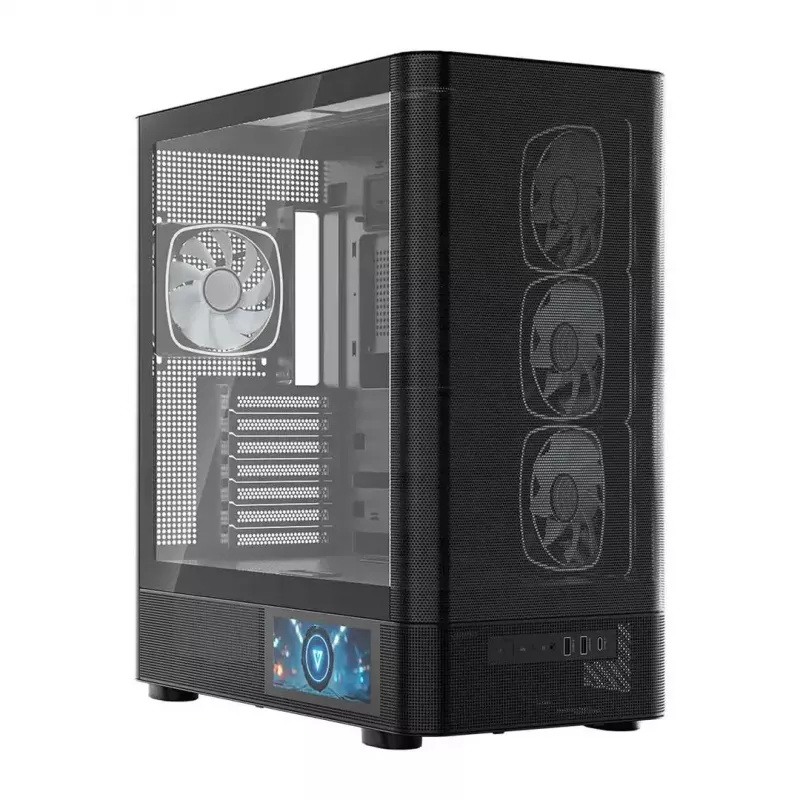 Kompiuterio korpusas MODECOM VOLCANO AQ400 ARGB MIDI juodas — MODECOM MC-A-AQ400-4FA-B