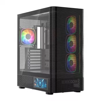 Kompiuterio korpusas MODECOM VOLCANO AQ400 ARGB MIDI juodas — MODECOM MC-A-AQ400-4FA-B