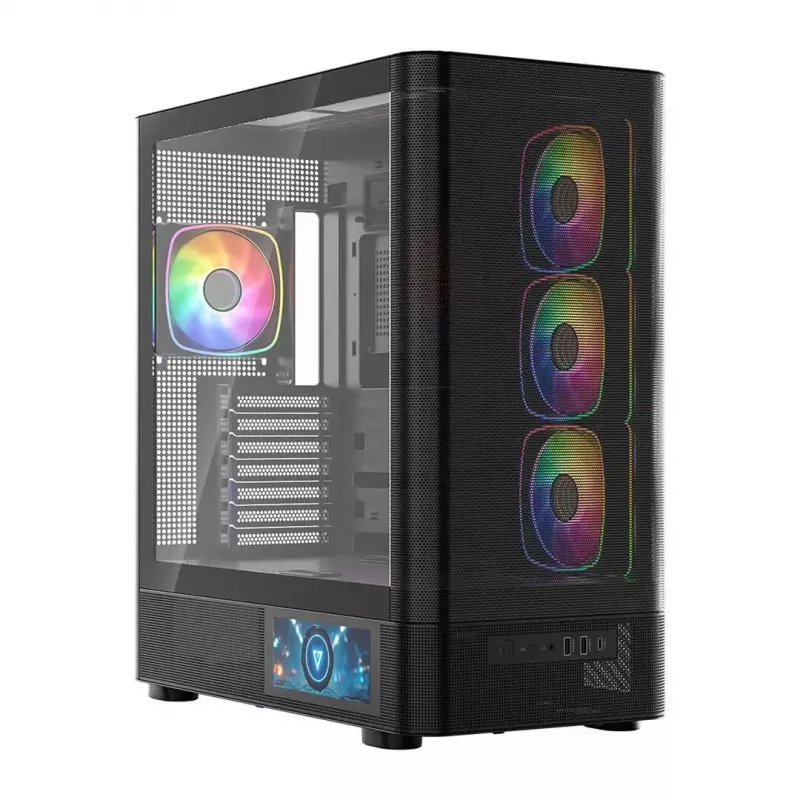 Kompiuterio korpusas MODECOM VOLCANO AQ400 ARGB MIDI juodas — MODECOM MC-A-AQ400-4FA-B