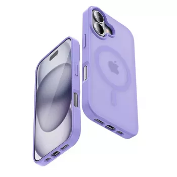 “Crong Hybrid Matte Magnetic” magnetinis MagSafe dėklas “iPhone 17” — permatomas levandų spalvos, PC+TPU
