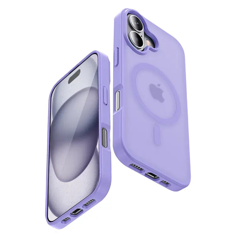 “Crong Hybrid Matte Magnetic” magnetinis MagSafe dėklas “iPhone 17” — permatomas levandų spalvos, PC+TPU