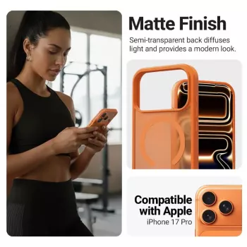 Crong Hybrid Matte Magnetic MagSafe dėklas iPhone 17 Pro — PC+TPU, permatomai oranžinė