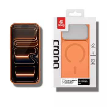 Crong Hybrid Matte Magnetic MagSafe dėklas, skirtas iPhone 17 Pro Max — PC+TPU, permatomas oranžinis