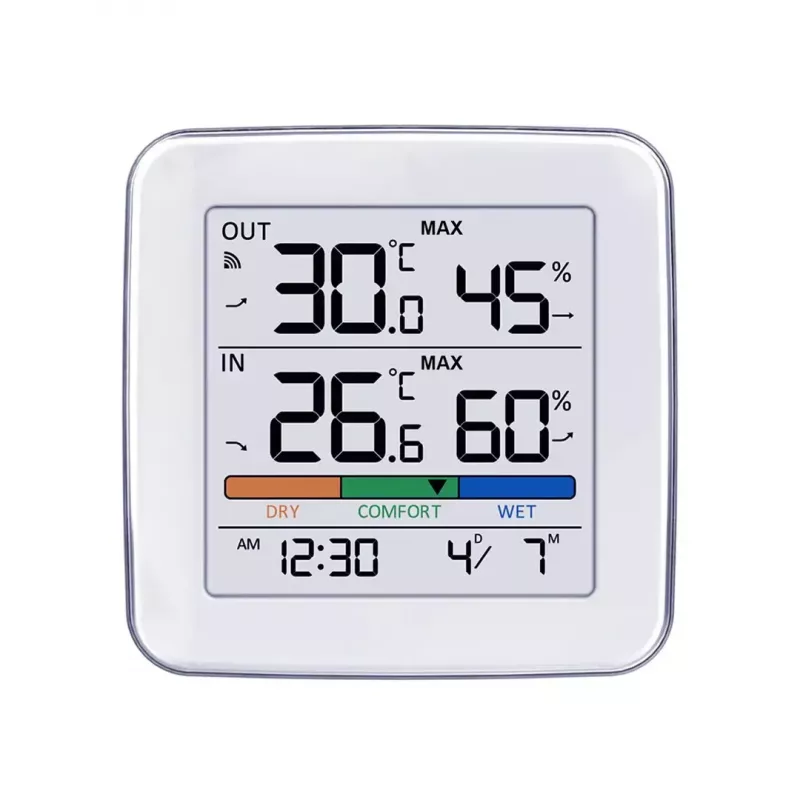 Belaidė meteorologinė stotelė GreenBlue GB169 – temperatūra ir drėgmė patalpoje bei lauke, laikrodis, žadintuvas, veikimo nuotolis iki 60 m, galimybė pasirinkti °C/°F