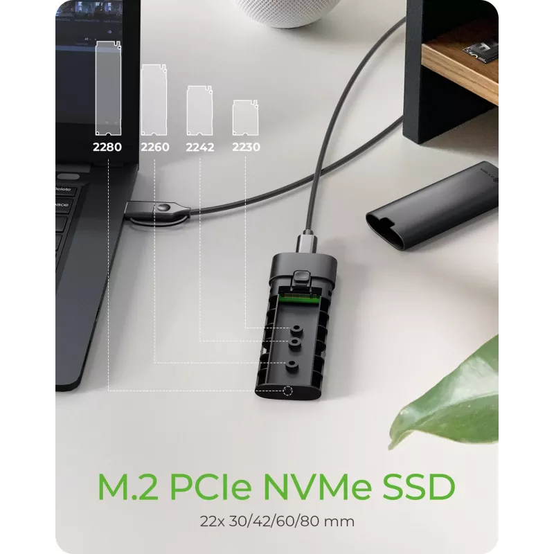ICY BOX M.2 NVMe korpusas su USB 3.2 Gen 2 Type-C, SSD korpusas, M.2, PCI Express, 10 Gbit/s, Hot-swap, juodas