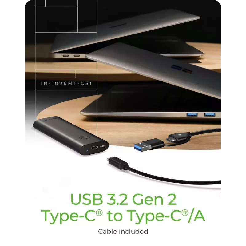 ICY BOX M.2 NVMe korpusas su USB 3.2 Gen 2 Type-C, SSD korpusas, M.2, PCI Express, 10 Gbit/s, Hot-swap, juodas
