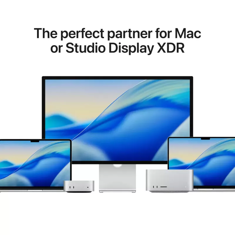 Monitorius Apple Studio Display 27 colių 5K Ultra HD LED — standartinis stiklas, reguliuojamo pasvirimo stovas, 5120×2880, įmontuoti garsiakalbiai, USB centras, sidabrinis