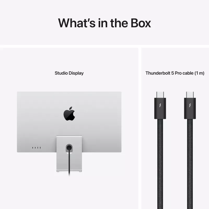Monitorius Apple Studio Display 27 colių 5K Ultra HD LED — standartinis stiklas, reguliuojamo pasvirimo stovas, 5120×2880, įmontuoti garsiakalbiai, USB centras, sidabrinis