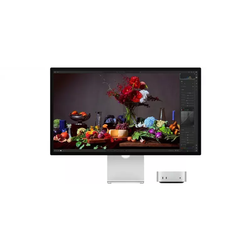 Monitorius Apple Studio Display 27 colių 5K Ultra HD LED — standartinis stiklas, reguliuojamo pasvirimo stovas, 5120×2880, įmontuoti garsiakalbiai, USB centras, sidabrinis