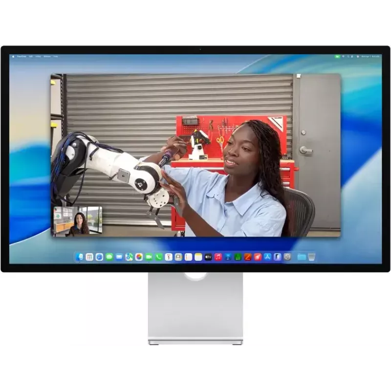 Monitorius Apple Studio Display 27 colių 5K Ultra HD LED — standartinis stiklas, reguliuojamo pasvirimo stovas, 5120×2880, įmontuoti garsiakalbiai, USB centras, sidabrinis