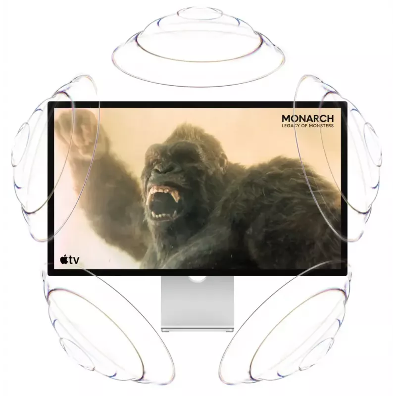 Monitorius Apple Studio Display 27 colių 5K Ultra HD LED — standartinis stiklas, reguliuojamo pasvirimo stovas, 5120×2880, įmontuoti garsiakalbiai, USB centras, sidabrinis