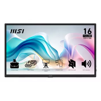 MSI PRO MP165 E6 nešiojamasis televizorius / monitorius Nešiojamasis monitorius Juodas 39,6 cm (15,6 col.) LED 1920 x 1080 pikseliai
