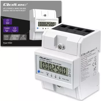Trifazis elektros energijos skaitiklis QOLTEC 50980 — 400 V, 100 A su nustatymo iš naujo funkcija