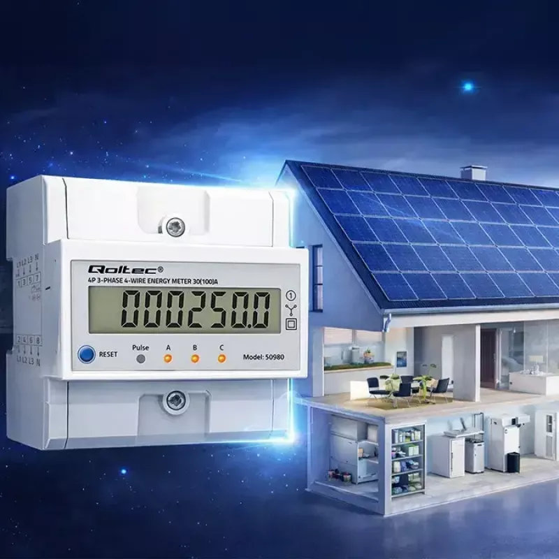 Trifazis elektros energijos skaitiklis QOLTEC 50980 — 400 V, 100 A su nustatymo iš naujo funkcija