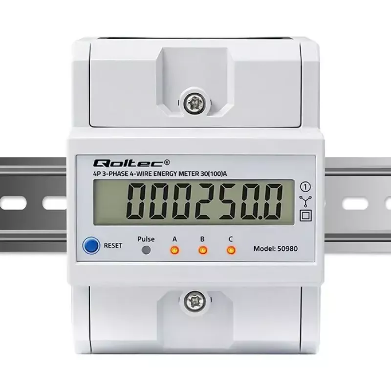 Trifazis elektros energijos skaitiklis QOLTEC 50980 — 400 V, 100 A su nustatymo iš naujo funkcija