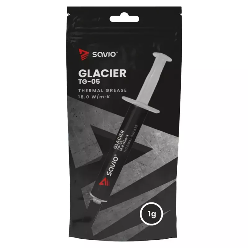 Termo pasta SAVIO TG-05 1 g — šilumos laidumas 18 W/m·K, pilka, tankis 2,6 g/cm³