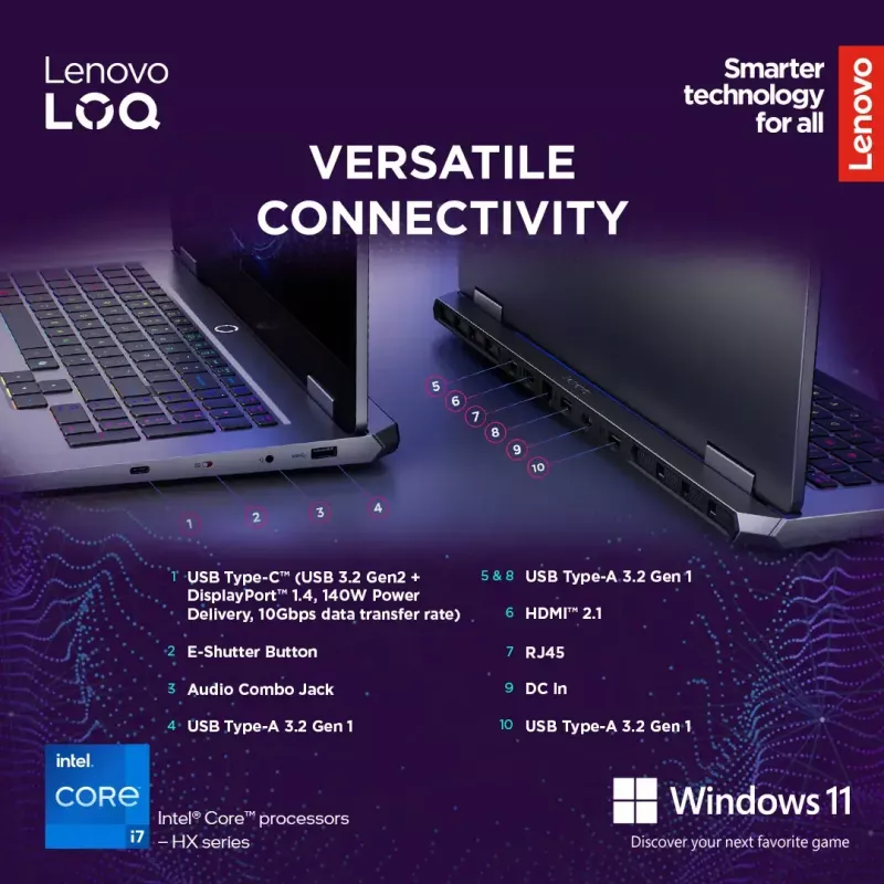 Nešiojamasis kompiuteris Lenovo LOQ 17IRX10 17,3 col. FHD IPS i7-13650HX 16GB DDR5 1TB SSD NVIDIA GeForce RTX 5060 8GB Windows 11 Home Luna Grey