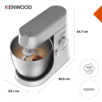 Stacionarus plaktuvas Kenwood Chef XL KVL4110S — 1200 W, 6,7 L nerūdijančio plieno dubuo, planetinis maišymas, trintuvas, sidabrinis