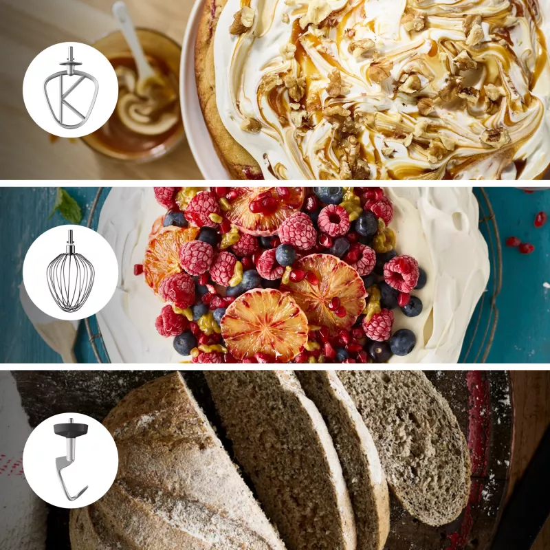 Stacionarus plaktuvas Kenwood Chef XL KVL4110S — 1200 W, 6,7 L nerūdijančio plieno dubuo, planetinis maišymas, trintuvas, sidabrinis