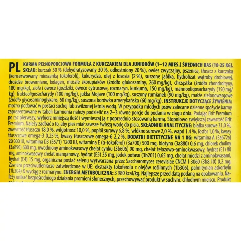 Sausas šunų maistas Brit Premium By Nature Junior — vištienos formulė, 15 kg, baltymai 31% riebalai 18%