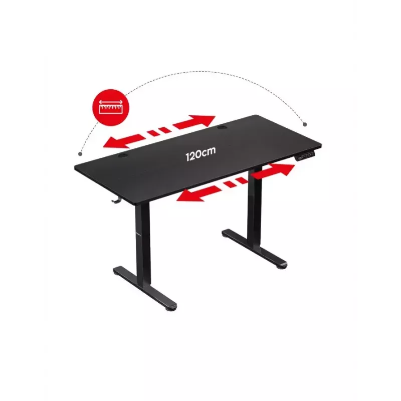 Tiesus žaidimų stalas Huzaro Hero 8.2 Juoda MDF stačiakampis 1200x600 mm, reguliuojamas aukštis 720–1180 mm, 80 kg apkrova