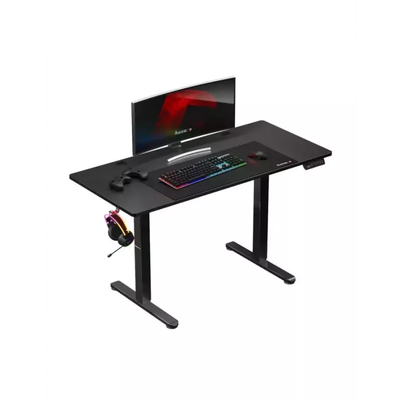 Tiesus žaidimų stalas Huzaro Hero 8.2 Juoda MDF stačiakampis 1200x600 mm, reguliuojamas aukštis 720–1180 mm, 80 kg apkrova