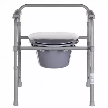 Sulankstomas tualeto krėslas ANTAR su porankiais, dėtuvės dėžute, plieniniu rėmu, reguliuojamu aukščiu 35–50 cm, maksimali apkrova 120 kg, pilkas