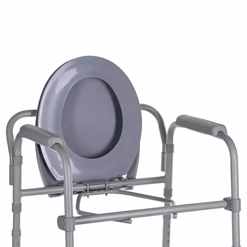 Sulankstomas tualeto krėslas ANTAR su porankiais, dėtuvės dėžute, plieniniu rėmu, reguliuojamu aukščiu 35–50 cm, maksimali apkrova 120 kg, pilkas
