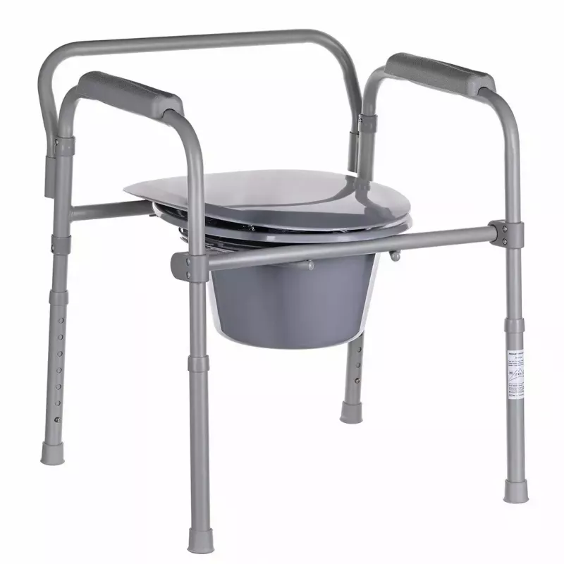 Sulankstomas tualeto krėslas ANTAR su porankiais, dėtuvės dėžute, plieniniu rėmu, reguliuojamu aukščiu 35–50 cm, maksimali apkrova 120 kg, pilkas
