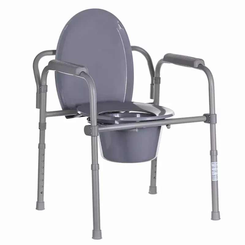 Sulankstomas tualeto krėslas ANTAR su porankiais, dėtuvės dėžute, plieniniu rėmu, reguliuojamu aukščiu 35–50 cm, maksimali apkrova 120 kg, pilkas