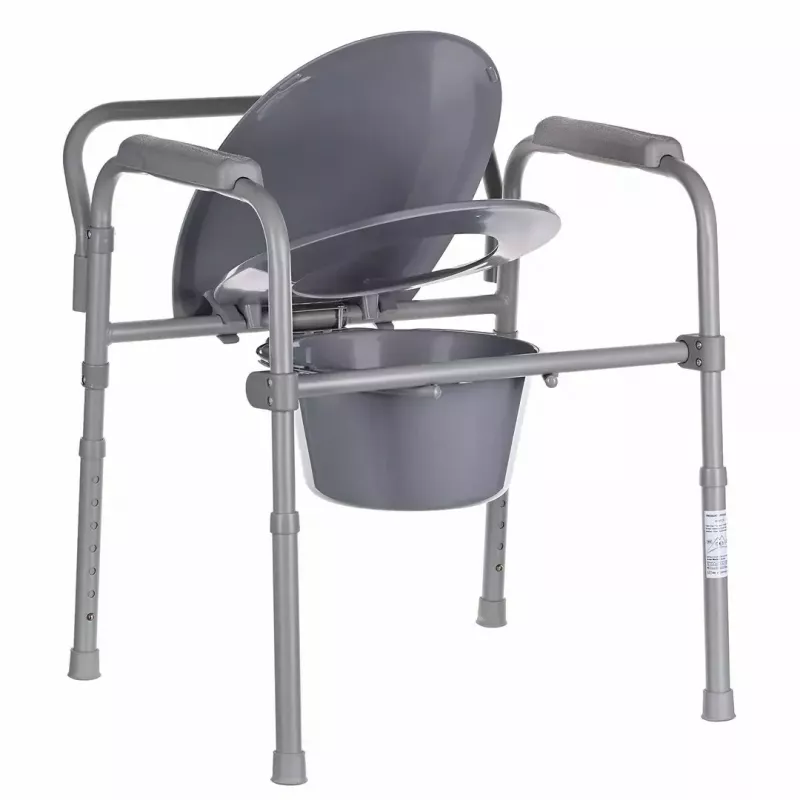 Sulankstomas tualeto krėslas ANTAR su porankiais, dėtuvės dėžute, plieniniu rėmu, reguliuojamu aukščiu 35–50 cm, maksimali apkrova 120 kg, pilkas