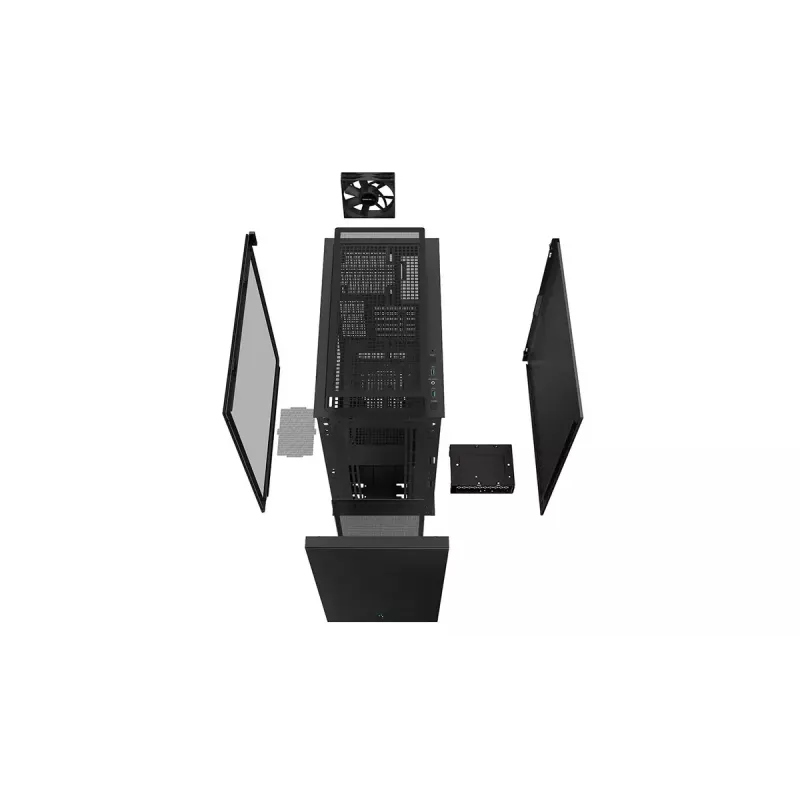 PC korpusas DeepCool CH510 Midi Tower Juoda — grūdintas stiklas, microATX/ATX, palaiko 360 mm priekinius/viršutinius radiatorius, maks. GPU 38 cm, PSU apačioje, 7 išplėtimo lizdai