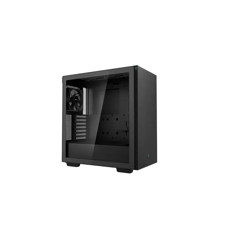 PC korpusas DeepCool CH510 Midi Tower Juoda — grūdintas stiklas, microATX/ATX, palaiko 360 mm priekinius/viršutinius radiatorius, maks. GPU 38 cm, PSU apačioje, 7 išplėtimo lizdai