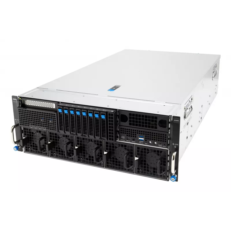 Stovo serveris ASUS ESC8000A-E13 (4U) sidabrinis — LGA 6096, AMD EPYC, DDR5, iki 3 TB, 24 DIMM, 2× CPU, 3200 W maitinimo blokas