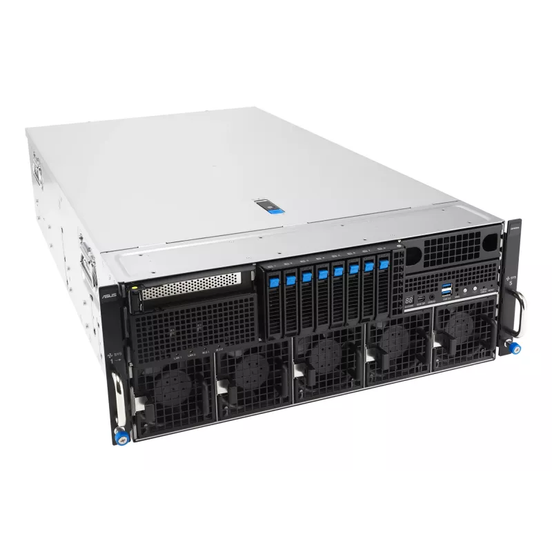 Stovo serveris ASUS ESC8000A-E13 (4U) sidabrinis — LGA 6096, AMD EPYC, DDR5, iki 3 TB, 24 DIMM, 2× CPU, 3200 W maitinimo blokas